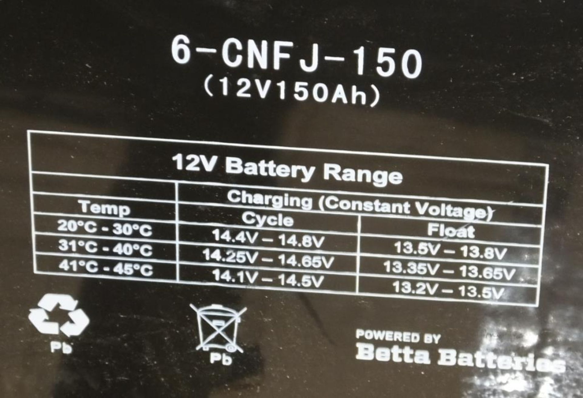 Betta Batteries Lead crystal battery 6-CNFT-150 - 12V 150Ah - 46kg (untested) - Image 3 of 3