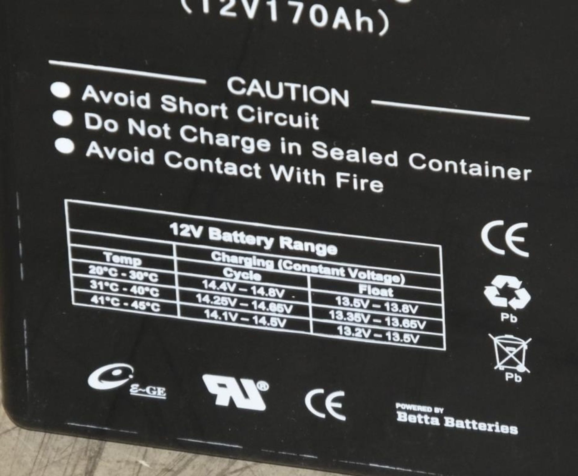 Betta Batteries Lead crytal battery 6-CNFT-170 - 12V 1710Ah - 51kg (untested) - Image 3 of 3