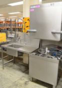 Winterhalter GS515 pass through dishwasher, 3 phase electric, comes with inlet sink