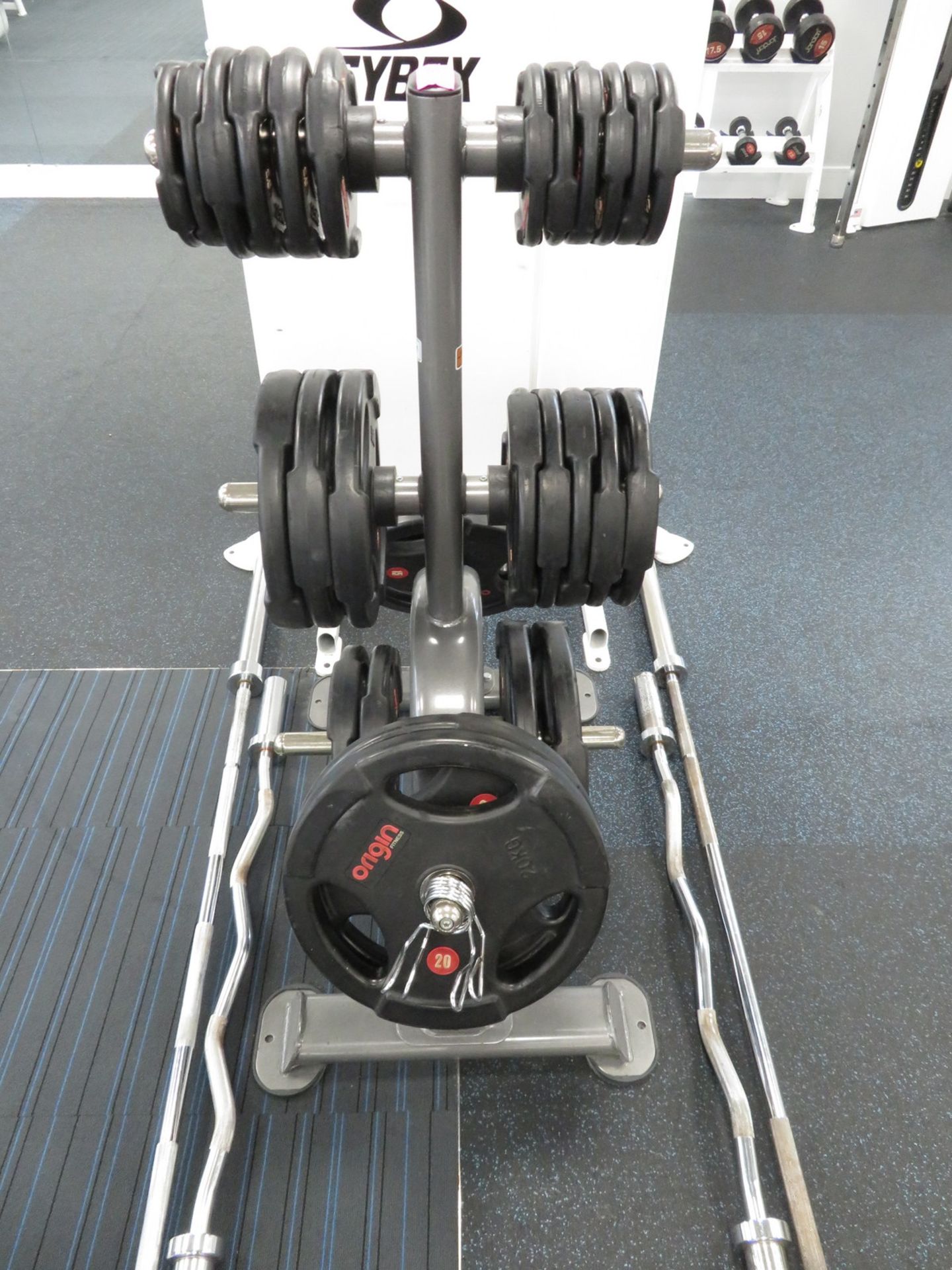 Origin Weight Plates With Stand, 2x Olympic Barbells & 2x EZ Curl Bars. See Description For Weights. - Image 3 of 16