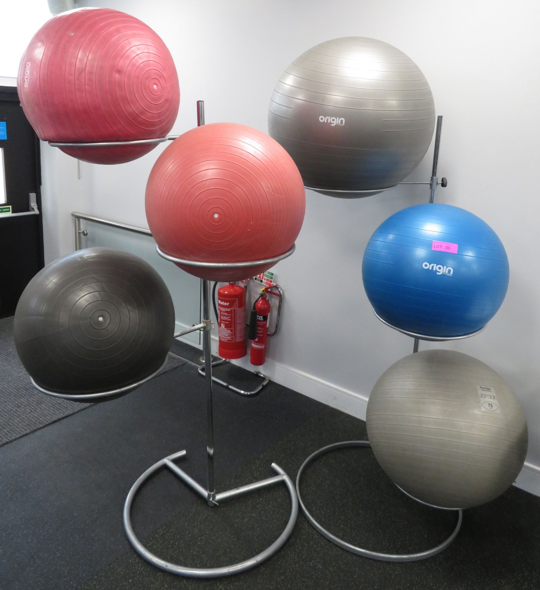 6x Pilates/Yoga Exercise Balls With 2 Stands - Various Sizes.