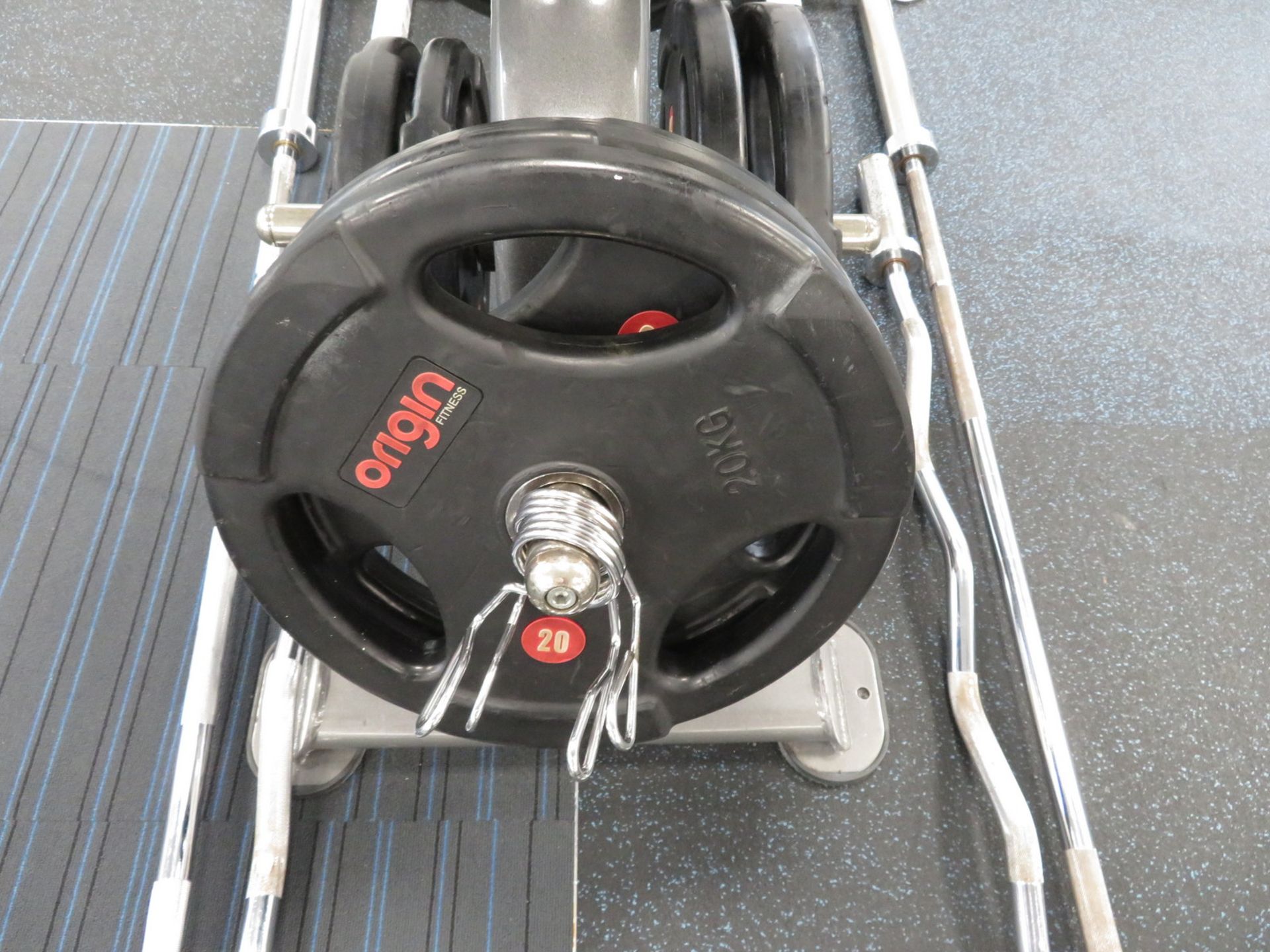 Origin Weight Plates With Stand, 2x Olympic Barbells & 2x EZ Curl Bars. See Description For Weights. - Image 12 of 16