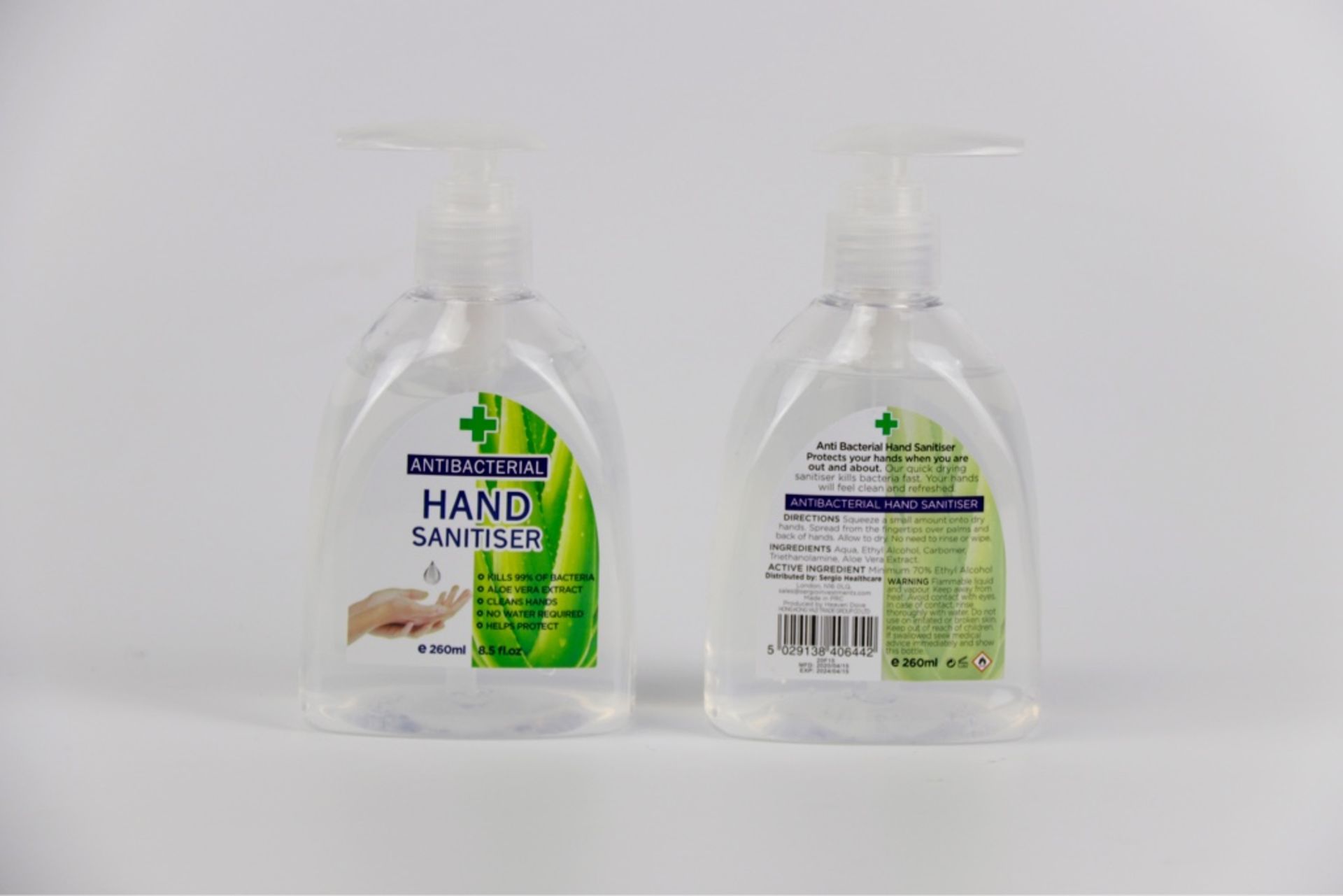 1512x Sergio 75% Alcohol Anti bacterial hand sanitiser, aleo vera extract with pump top 2