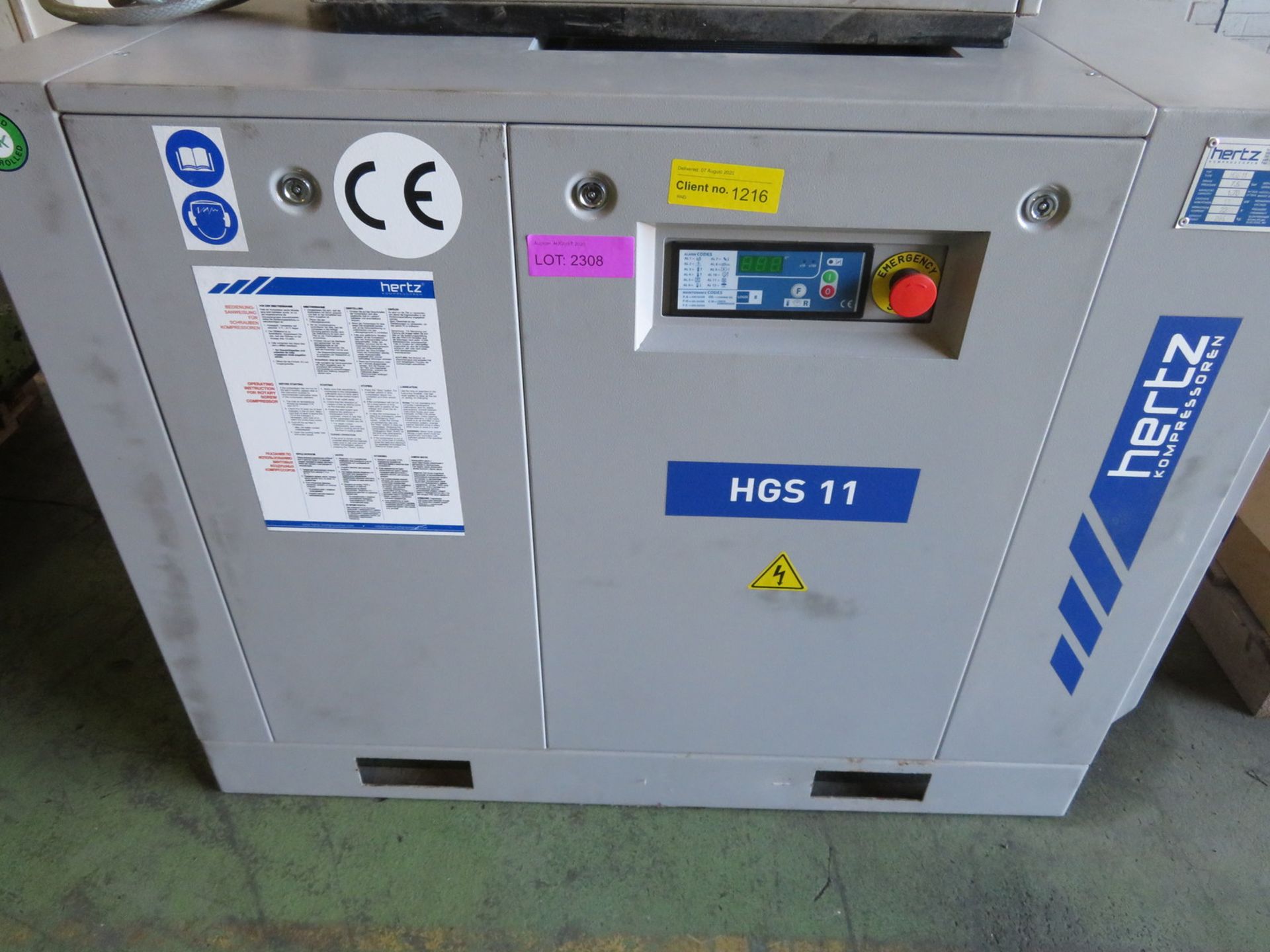 Hertz compressor HGS11 - 7.5bar - 1.7 m3/min - 1.1kW - 22A - 50hz - 420V - 3ph, Hertz comp - Image 6 of 8