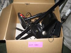 Microphone stands, Microphones, cables, Toshiba camera feed panel