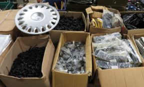 Various fasteners - clips, caps, plastic sheet, sealing strips, tape