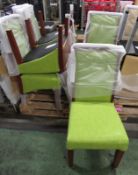 6x Hi back Dining Chairs wooden frame - lime green suede