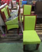 6x Hi back Dining Chairs wooden frame - lime green suede