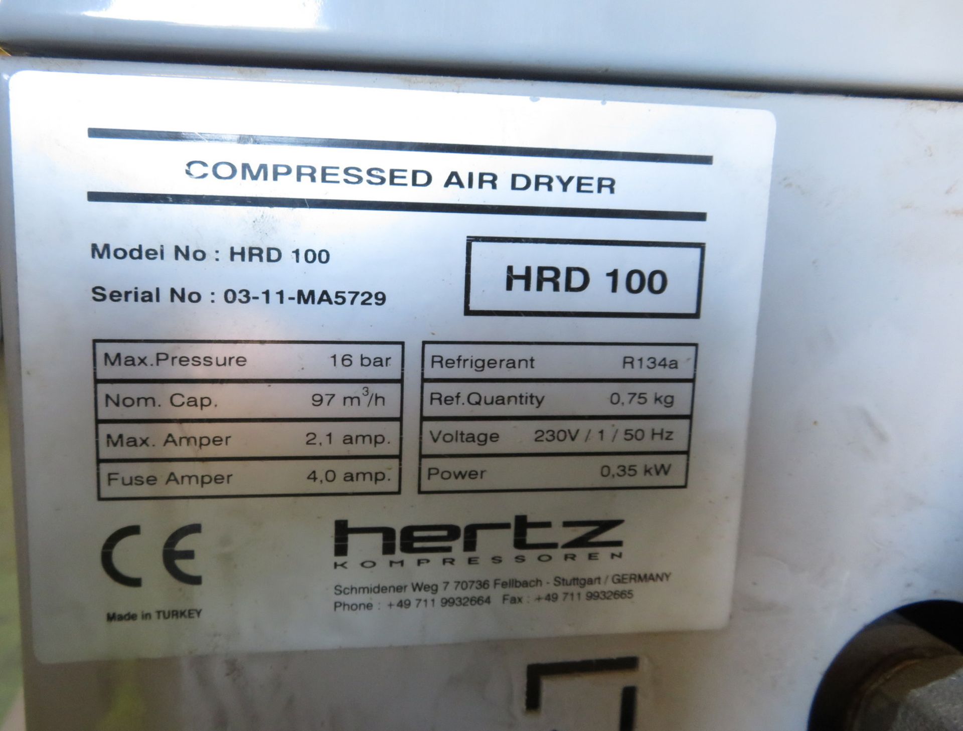 Hertz compressor HGS11 - 7.5bar - 1.7 m3/min - 1.1kW - 22A - 50hz - 420V - 3ph, Hertz comp - Image 5 of 8