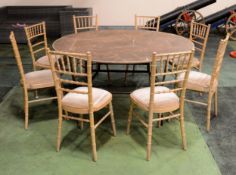 Shabby Chic Wooden Round banquet table 1500 diameter with 8 chairs with removable cushions