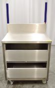 Stainless Steel Preparation Table on Wheels with Two Drawers W840 x D600 x H1540mm.