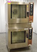 2x Stacked Lainox Gas KMG081S 8 Grid Combi Ovens - 230V 0.37kW.