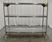 Stainless Steel 3 Tier Shelving on Wheels W1800 x D595 x H1635mm.