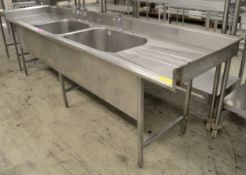 Stainless Steel Double Sink W2980 x D750 x H945mm - Cold Tap Missing.