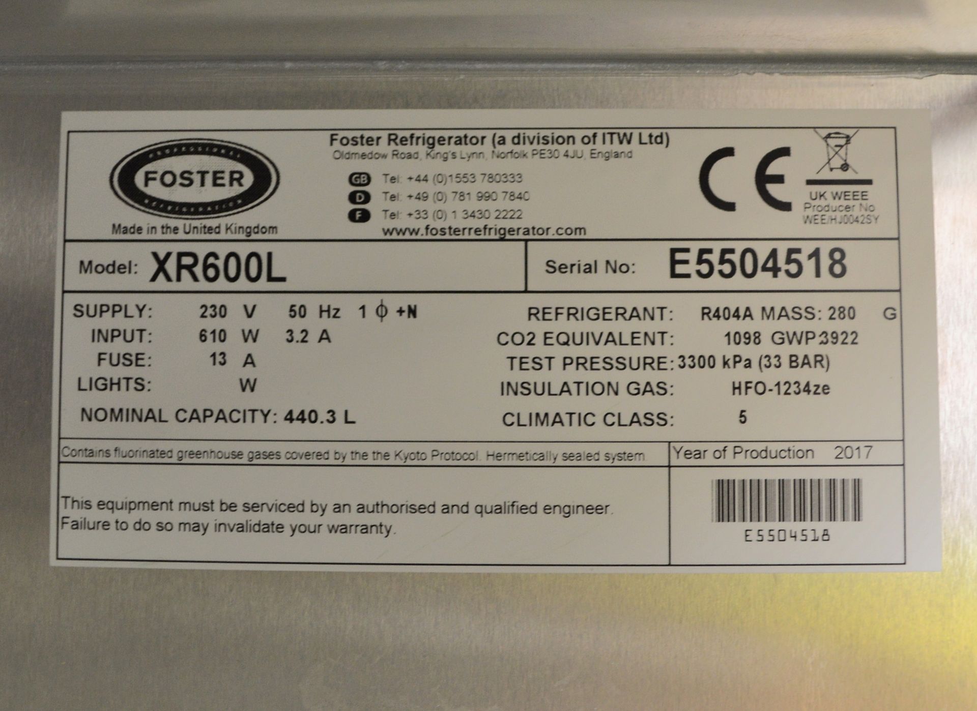 Foster XTRA XR600L 230V Single Refrigerator W675 x D800 x H1980mm. - Image 6 of 6