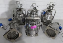 6x Chrome finished Par Can. Including hanging clamps and safety bonds. Working condition.