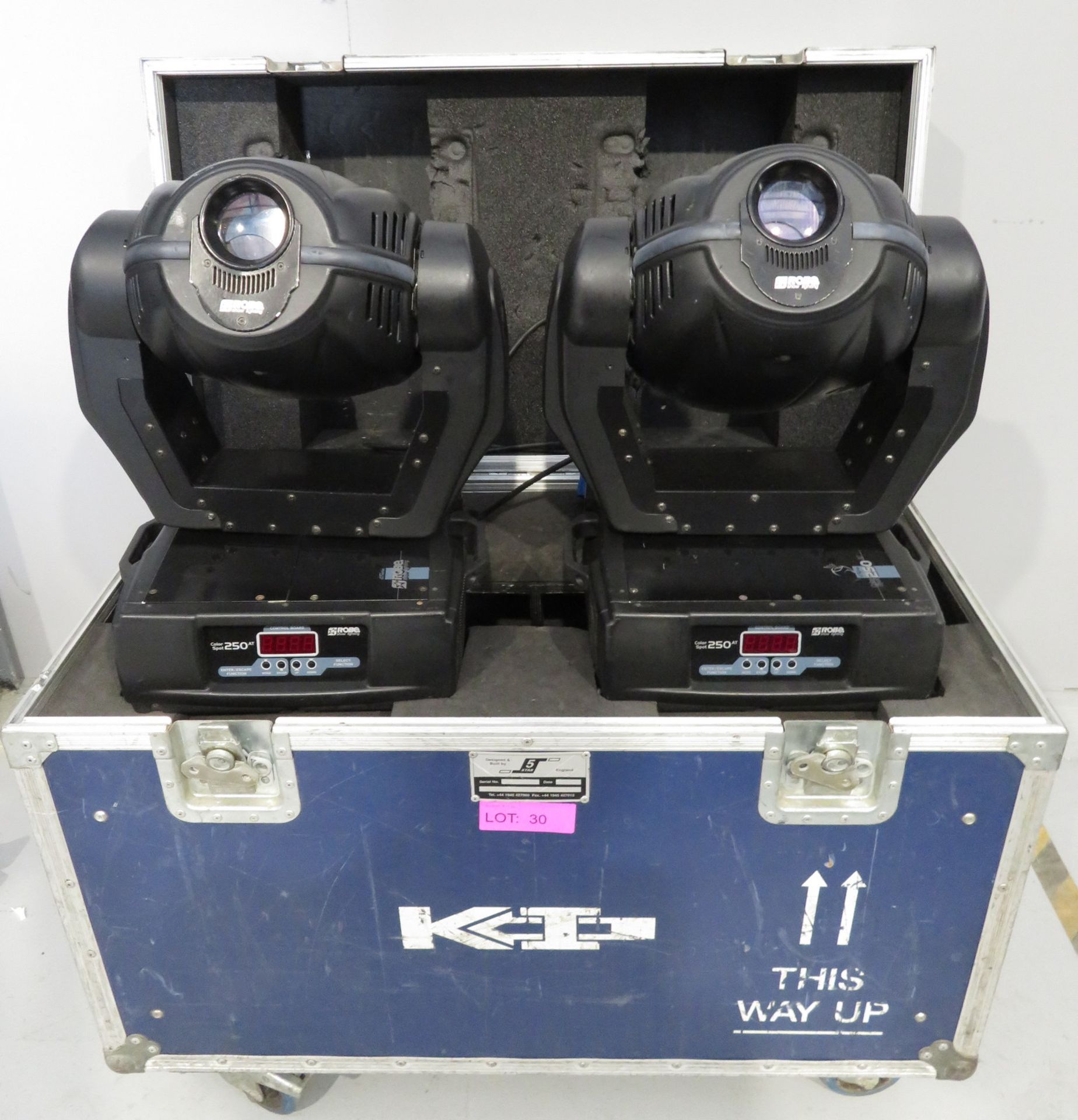 Pair of Robe Colourspot 250 AT Series in flightcase. Includes hanging clamps. Working con