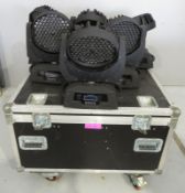 6x LED Moving head wash's in flightcase. Includes clamps but no power cables. Working Cond