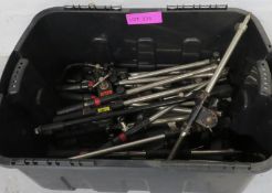 Box of assorted microphone stand parts.