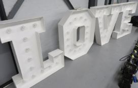 LOVE light up decorative letter. Approx 4ftx3.5ft (HxW) per letter.