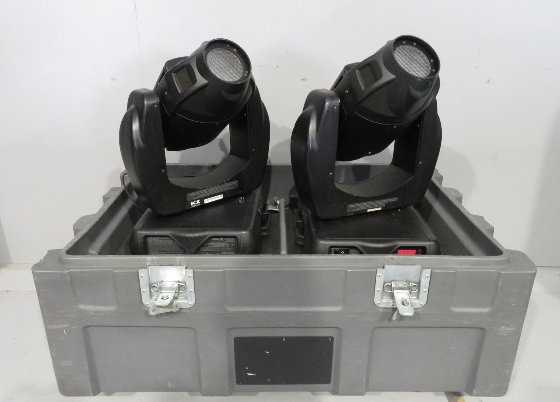 Pair of Varilite VL2402 Wash in flightcase. Includes hanging clamps and safety bonds. Work