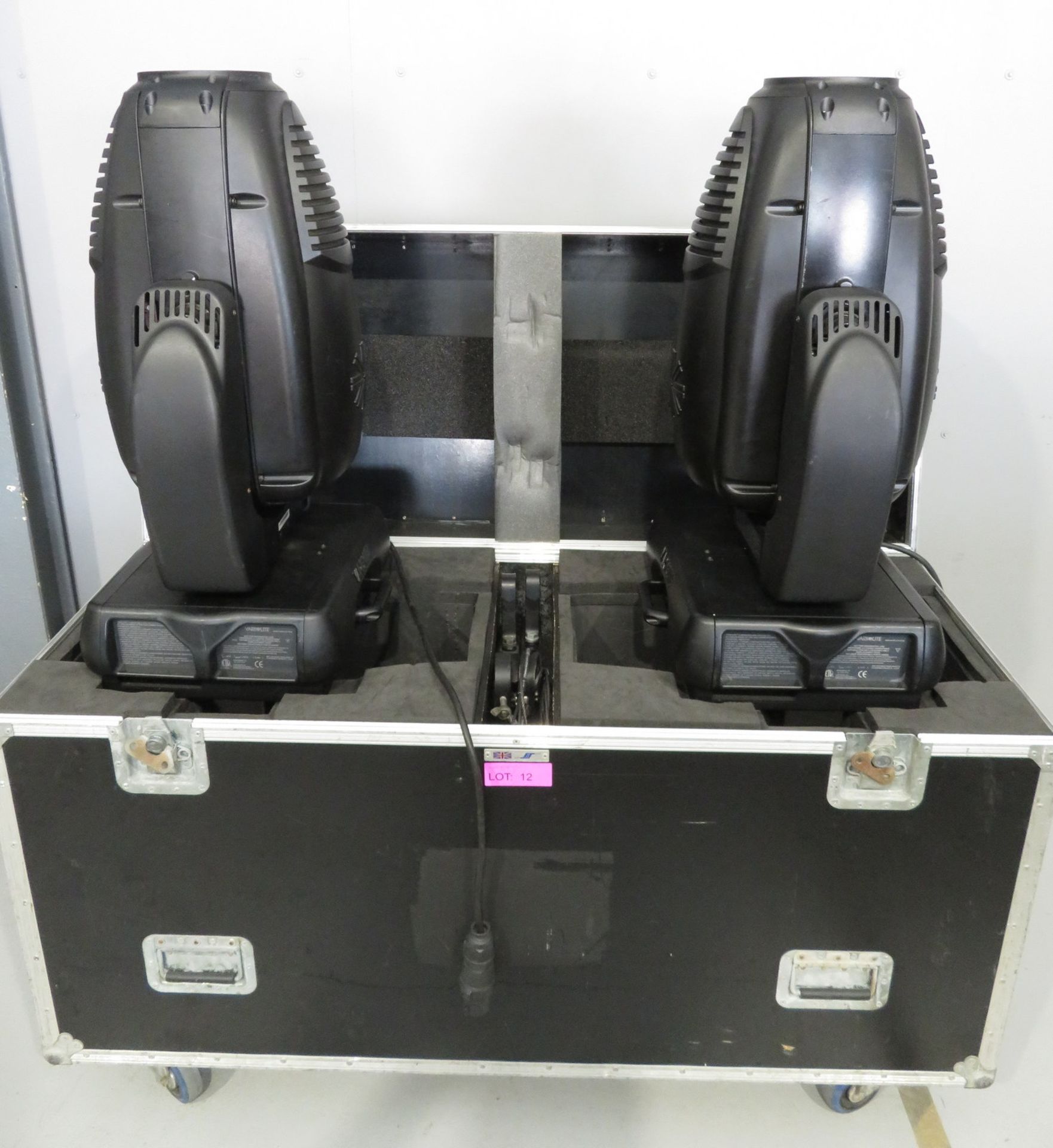 Pair of Varilite VL3000 Wash in flightcase. Includes hanging clamps and safety bonds. Work