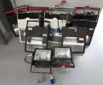 11x Various HQI Floodlights with flightcase. Includes hanging clamps, Faulty condition.