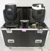 Pair of Showtec Phantom 300 Beams in flightcase. Includes hanging clamps and safety bonds.