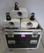 2x Sanyo, 1x Christie Projectors includes 3 assorted lens with flightcase. Untested.