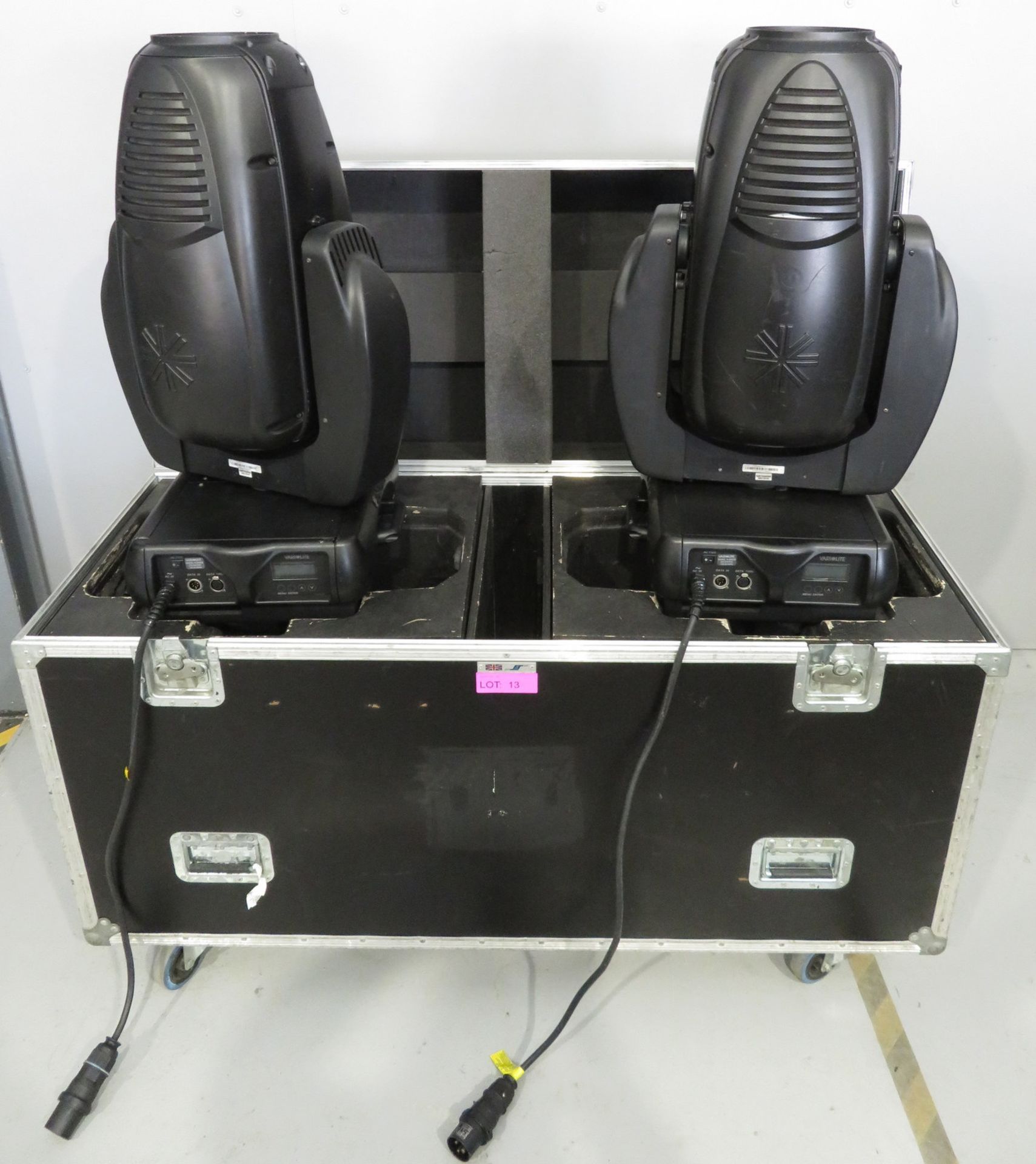 Pair of Varilite VL3000 Wash in flightcase. Includes hanging clamps and safety bonds. Work