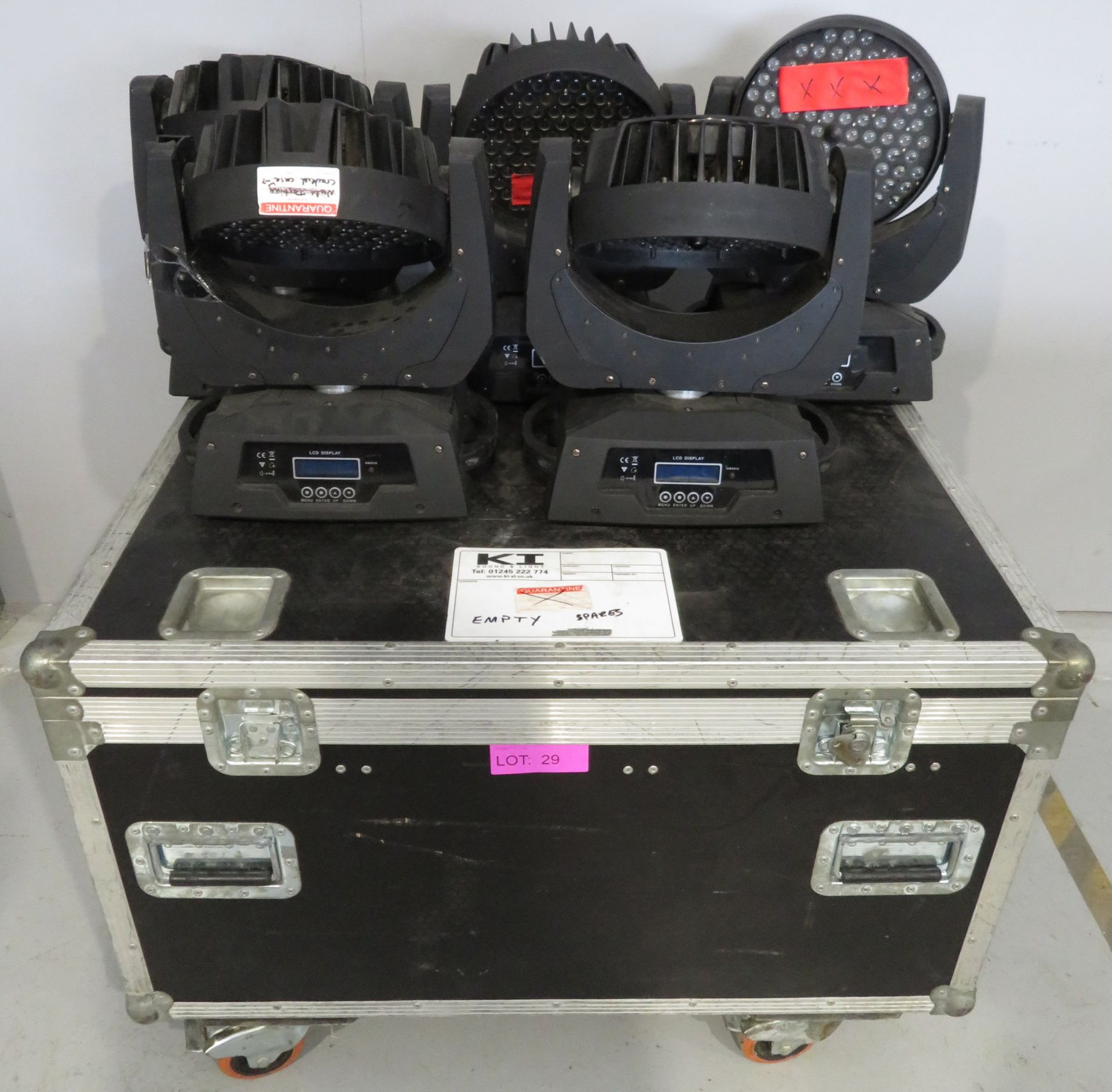 5x LED Moving head wash's in flightcase. No clamps or power cables included. As spares. Ho