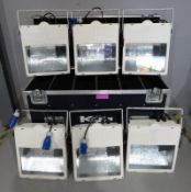 6x HQI 400w Floodlights in flight case. Includes safety bonds. Working condition.