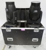 Pair of Showtec Phantom 300 Beams in flightcase. Includes hanging clamps and safety bonds.