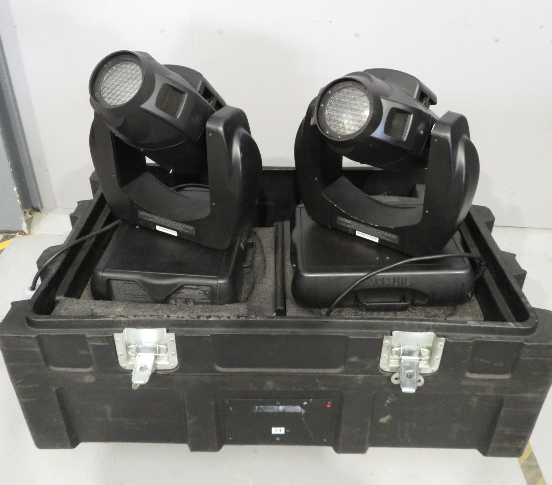 Pair of Varilite VL2402 Wash in flightcase. Includes hanging clamps and safety bonds. Work