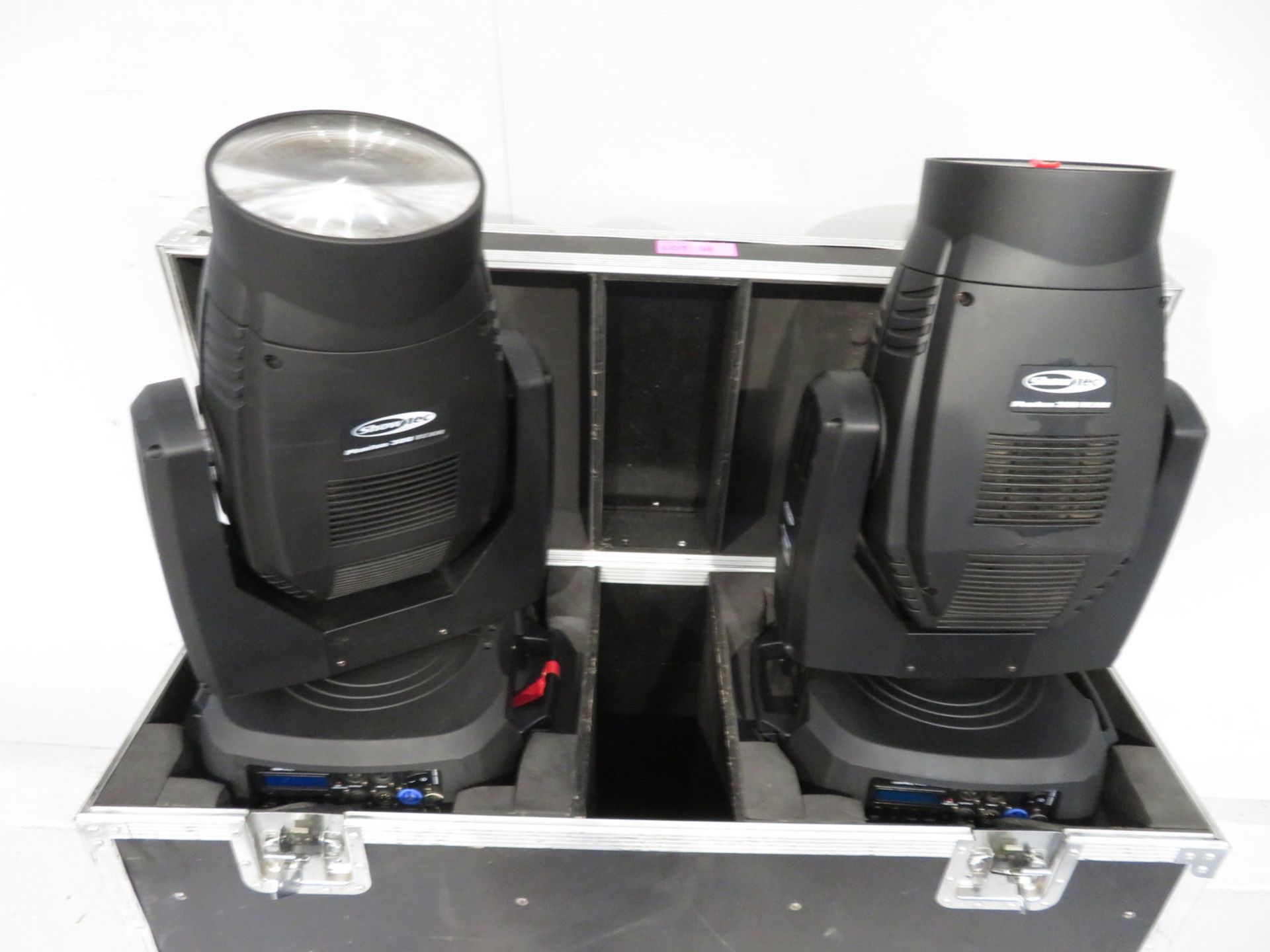 Pair of Showtec Phantom 300 Beams in flightcase (missing wheel). Includes hanging clamps. - Image 2 of 8