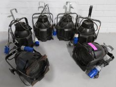 6x Black finished Par Can. Including hanging clamps and safety bonds. Working condition.