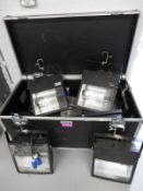 10x HQI 400w Floodlights with flight case. Includes hanging clamps, Working condition.