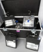 10x HQI 400w Floodlights with flight case. Includes hanging clamps, Working condition.