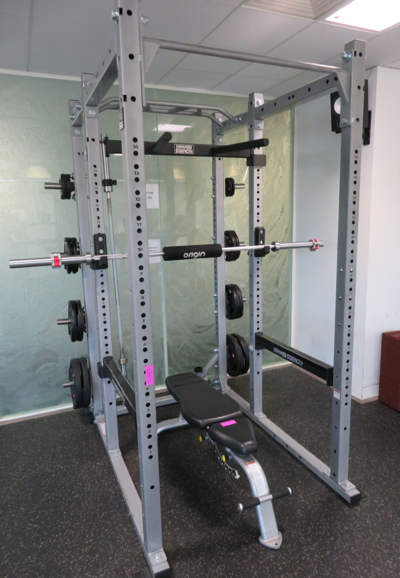 Hammer Strength AT-PR Rack Complete With 2x Barbells, Weight Plates And Cybex Bench.