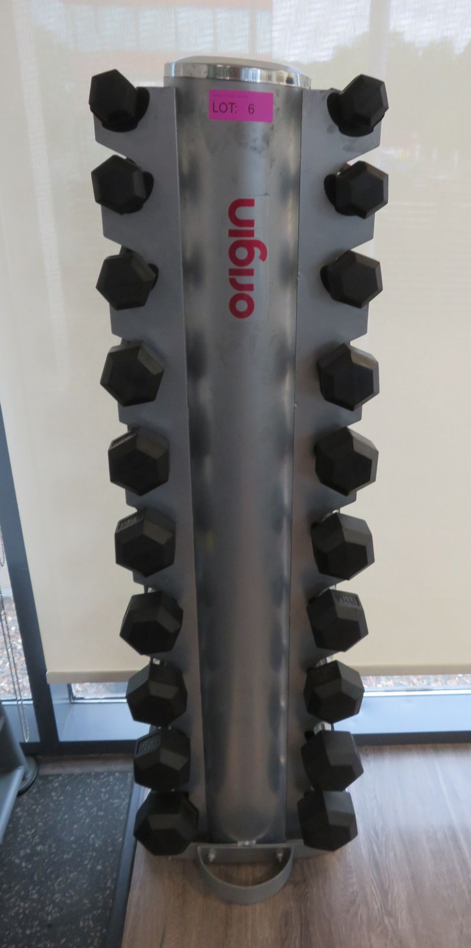 Origin Fitness 1kg-10kg 10 Pair Studio Dumbbell Set With Rack. Weights Ranges: 1-10kg.
