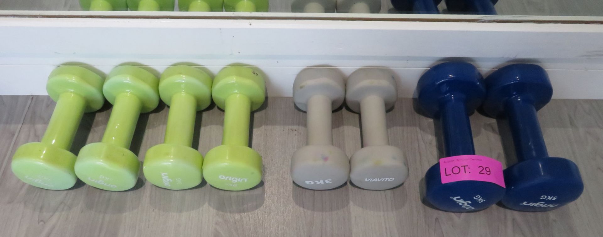 4 Pairs Of Origin Studio Dumbbells. Pairs Include 1x 5kg & 3x 3kg.