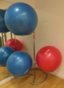 3x Pilates/Yoga Exercise Balls With Stand - Various Sizes.