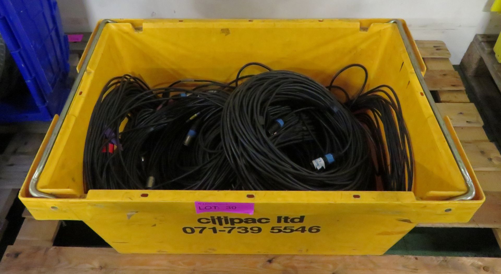 Yellow Crate Containing Assorted XLR Data Cables.