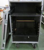 19" Rack Mount with Mixing Desk Top in Wheeled Case L520xW650xH900mm.