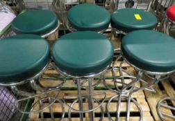 6x Green Zeus Stools with 6 Spare Tops.