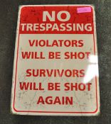 No trespassing tin sign