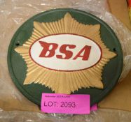 BSA cast sign