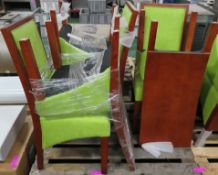 6x Hi back Dining Chairs wooden frame - lime green suede