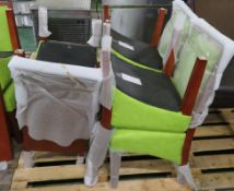 6x Hi back Dining Chairs wooden frame - lime green suede