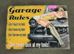Garage rules tin sign
